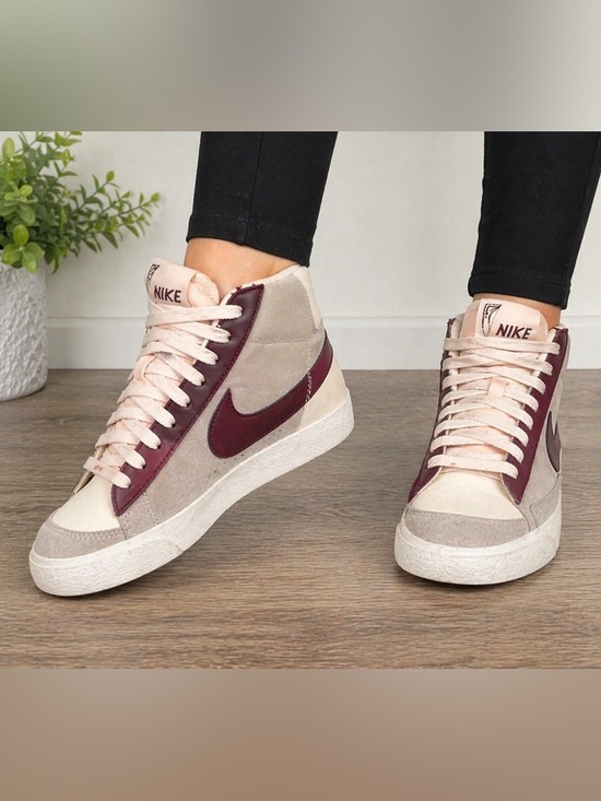 Nike Other - Nike Blazer Mid Burgundy Beige Sneakers Youth 4Y Women 6 Retro Casual